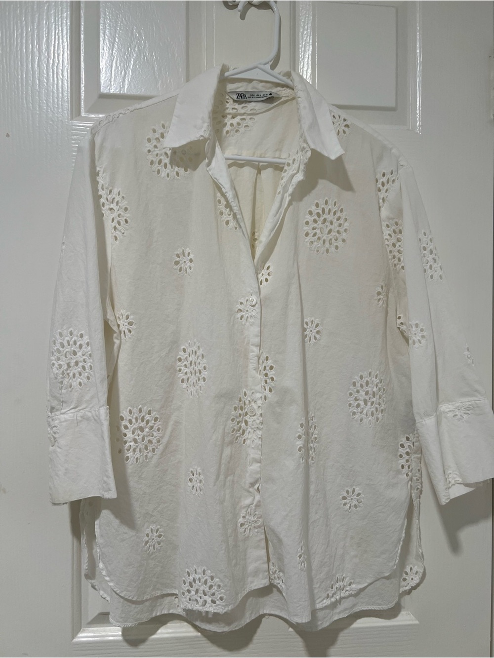 Zara White Eyelet Button-Down Shirt for Men